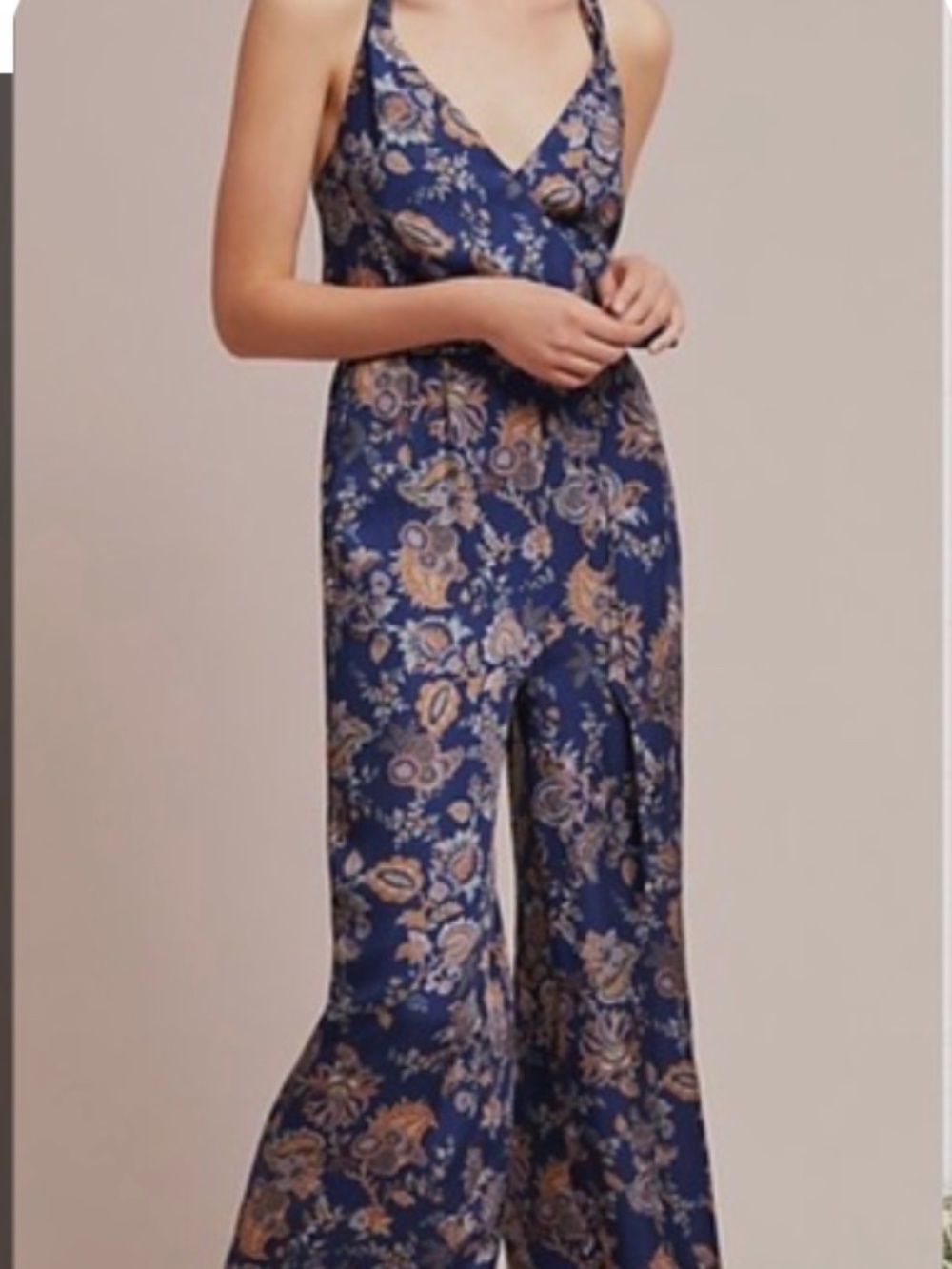 Anthropologie paisley printed wide-leg jumpsuit.